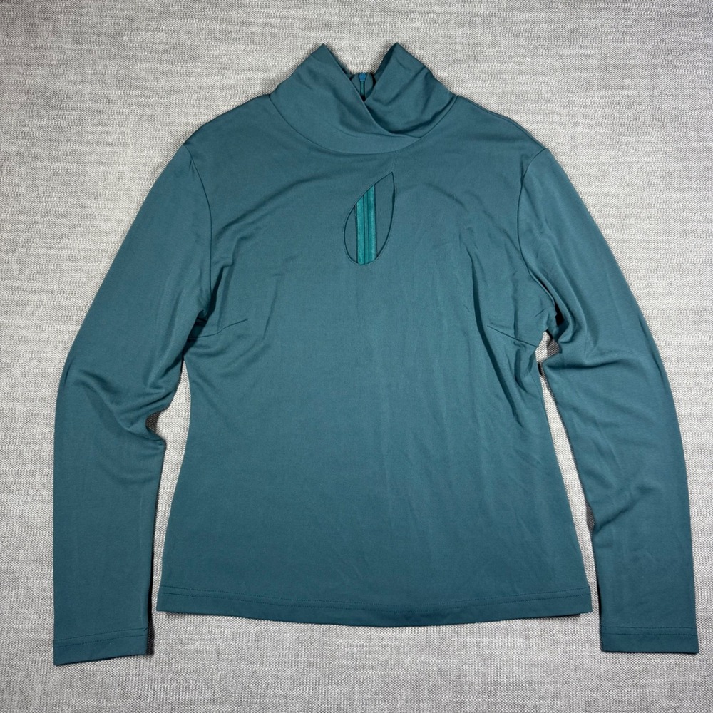 Franco‎ Mirabelli Teal Keyhole Mock Neck Top Contemporary Blouse Women's Medium